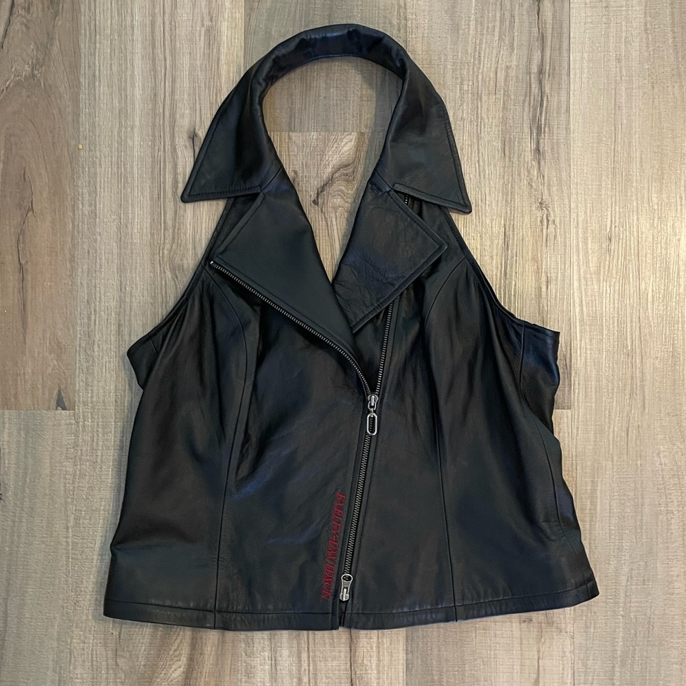 Vintage Harley-Davidson Black Leather modular dress size 12 - Picture 2 of 14